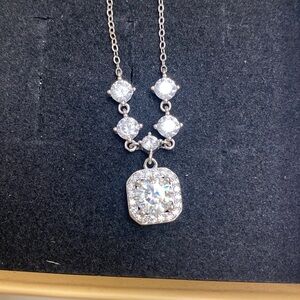 1 Carat Moissanite Halo Necklace on Sterling Silver